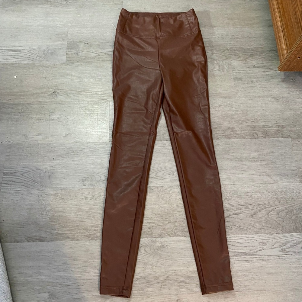 NWT Dex Faux Leather Leggings Womens XS‎ Brown High Waisted Stretch Skinny